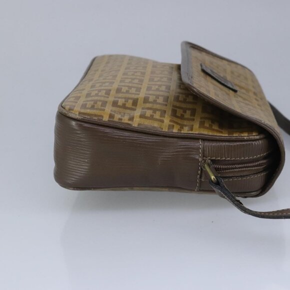 FENDI Zucchino Canvas Shoulder Bag Coated Canvas Brown Auth - Picture 11 of 16